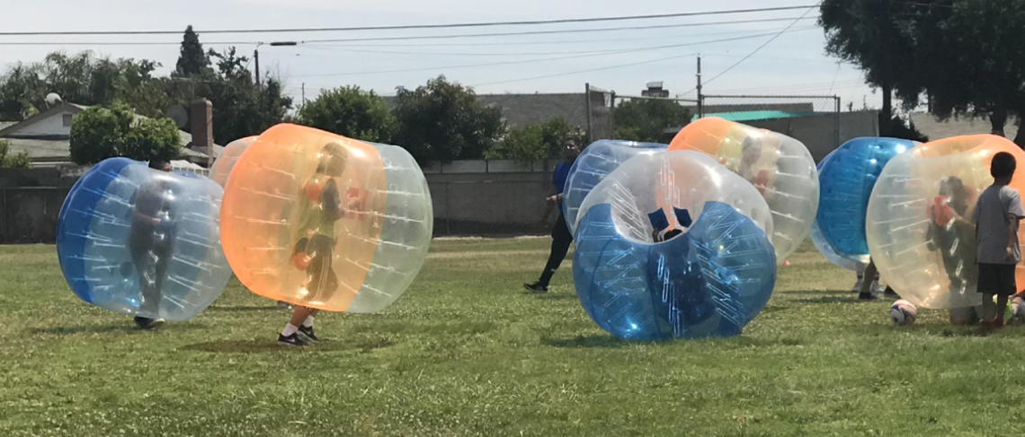 Getting some excercise with a game of bubble soccer